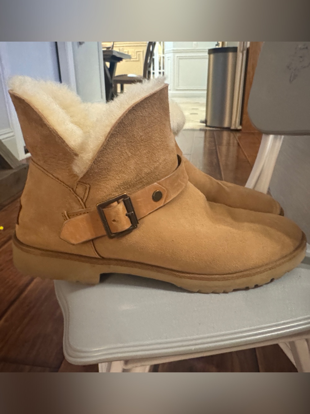 Women size 9- UGG Classic Buckle Mini Suede Shearling-Lined Buckle Boots